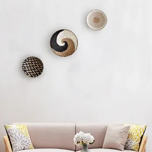 Decorative Figurines Woven Wall Basket Plate Disks Boho Hanging Decor Natural Handmade Home Art Bowls For Living Room Bedroom