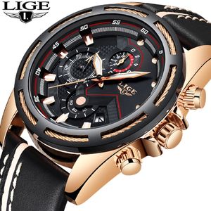 Lige Watch Men Fashion Sport Quartz Clock Leather Mens Watches Top Brand Luxury Gold Waterproof Business Watch Relogio Masculino Y19061 186M