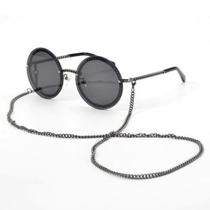 Solglasögon Kvinnor Round Designer Chain Designed Rames With Rimless Lens UV400 Female Shades Lunettes 292d