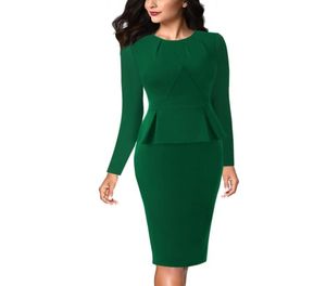 Vfemage Womens Vintage Elegant Plearted Neck Ruffle Peplum Wear Zipper Wear to Work Office Business Vestidos Bodycon оболочка 1515 Y9494845