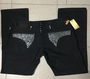 Mens Robin Jeans Black with Silver Crystal Studs Denim Pants Designer Trousers Wing Clips zipper Embroidery Straight fit size 3049452882
