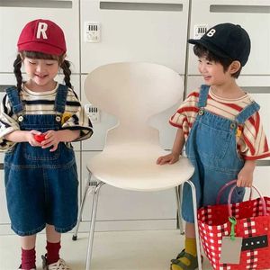 Overaller Rompers 2024 Summer Lace Denim Jumpsuit Pendant Pants Sleeveless Top Baby Girl One Piece Jeans Korean Boy Jumpsuit WX5.26