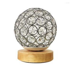 Tischlampen Kristall USB -Lampe Silberkugel mit Holzbasis Nacht