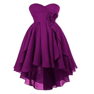 Kochanie wysokie niskie asymetryczne sukienkę druhną szyfonowe marszki imprezowe na balu homecoming sukienki koronkowe z tyłu 272o