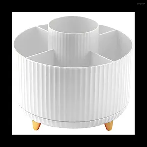 Kitchen Storage 5 Slots 360°Degree Rotating Organizers For Desk Cute Pencil Cup Pot Office School Home Art Supply(White)