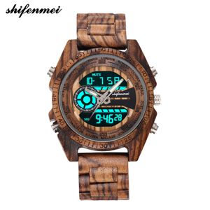 Shifenmei 2139 Antique Mens Zebra i Ebony Wood Watches z podwójnym wyświetlaczem Business Watch w drewnianym cyfrowym kwarcu zegarek Y19051503 284R