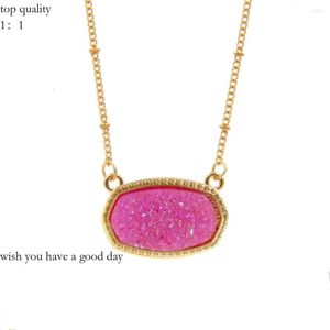 Elisabetta Franchi Pendant Necklaces Resin Oval Druzy Necklace Gold Color Chain Drusy Hexagon Style Luxury Designer Brand Fashion Jewelry For Women 470