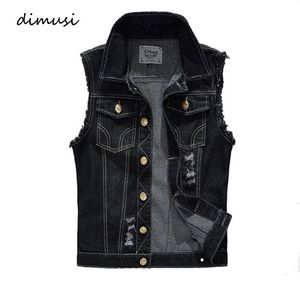 DiMusi Spring Autumn Vintage Design Mens denim Vest Male Black Sleeveless Jackets Men Hole Jeans Brand Waistcoat 6xlya566 240513