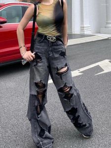 Jeans femminile americano strappato con gamba larga lavata y2k streetwear ragazze sciolte