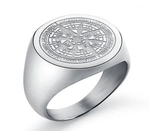 Cluster Rings Men039s Signet Ring Round Гравский компас для мужчин женщины нержавеющие простые серебряные украшения Drop6508696