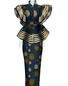 BintArealwax Frauen Zwei Stücke Kleid afrikanische Kleidung Dashiki Bazin Riche Rock Set Print Patchwork Anpassung Zipper Top WY48641838279