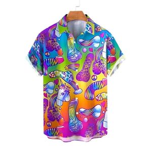 3D Cogumelo estilo hentai Camisetas impressas para homens Crianças Fashion Bloups Cool Mens Hawaiian Short Roupes Tops 240527