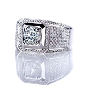 Custom Design Full Diamond Men Engagement White Gold Moissanite Ring