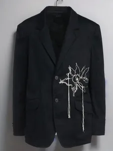 Men's Suits YAMAMOTO-Style Coat 2024 HighQuality Moonlight Beauty Flower Embroidery Loose Cotton Suit Jacket Dark Style