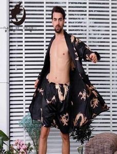 Men039S Sleepwear Twopiece Suit Man Silk Dressing Glown Extra stor mantel med drakar Mens Satin Bathrobe Silk Kimono Men 21039886756