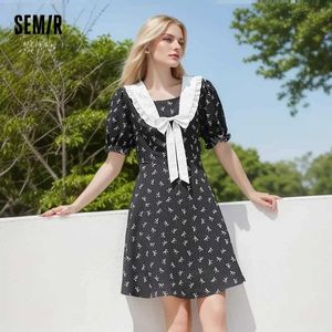 Vestidos casuais básicos vestido semir feminino colarinho marinho arco de borboleta texturizado primeiro vestido de amor swt e estilo salgado 2024 verão novo elegante y240524