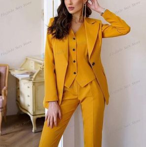 Women's Two Piece Pants Yellow Women Suits Lady Business Office Tuxedos Mother Wedding Party Formal Occasions Ladies 3 Set Jacket Vest