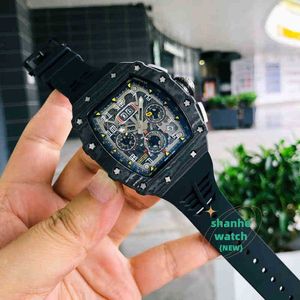 RM Watch Date Carbon Carbon Fiber Mens Automatic Mechanical Watch Multifunical Trendar Trend Fashion Trend مقاومة للماء