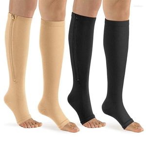 Sports Socks Compression With Zipper For Women Men Knee High Open Toe Stocking Nurses Varicose Running Walking