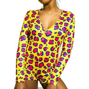 Kvinnors pyjamas jumpsuit sömnkläder mode blommig långärmad v nack bodycon jumpsuit bodysuit romper shorts byxor overall 237k