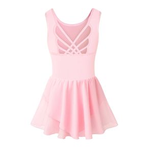 Dancewear Girls Dresses Girl Tank Ballet Tight Fiting Suit med kjol Barn Danklänning Söt fjäril Hollow Back Y240524