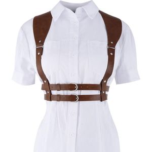 Belts 2022 Fashion Punk Brown Leather Harness Belt Strap Girdle Sexy Women Handmade Decorative Shirt Dress Vest 228m