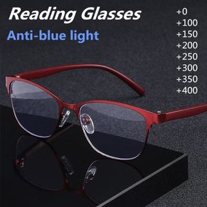 Солнцезащитные очки модные стальные кожаные кожаные анти-синие полные каркасные бокалы для чтения деловой компьютер для пожилых мужчин и женщин 2431