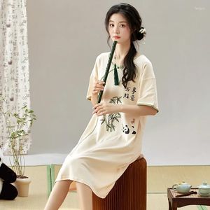 Abito da donna estate in camicia da notte a maniche corte in cotone pigiano giovane ragazza in stile cinese per abbigliamento da notte