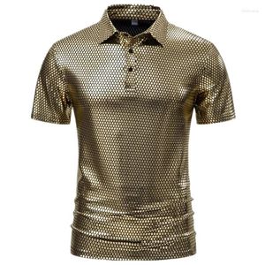 Polos maschile 2024 Polo a maniche corte estiva Shirt nero/oro/argento bar ktv a scacchi