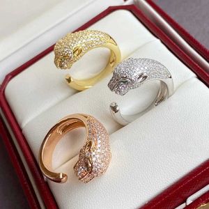 Cluster Rings Luxury Design S925 Sterling Silver Zircon Wide Leopard Head Ring for Womens Personzed Fashion Brand Classic Jewelry T240524