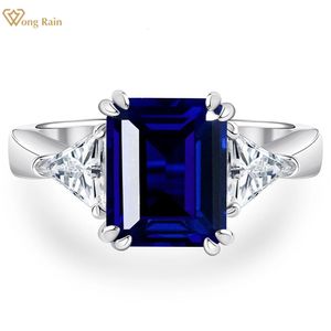 Wong Rain 100% 925 srebrne srebrne 4CT Sapphire szmaragdowy rubinowy pierścionek koktajlowy dla kobiet Wedding zaręczynowy biżuteria 240523