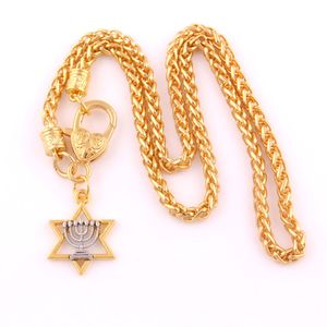 Star of David och Menorah Hexagon Charm Pendant Religious Jewish Necklace 302f