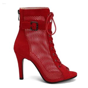 أحذية اصبع القدمين أحذية الصيف امرأة زقزقة مثير لقطات المصادقة الكاحل أحذية الدانتيل حتى الكعب العالي الحزب الأحمر أنثى l 46a