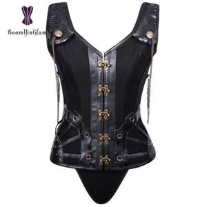 Axelremmar kvinnor039s faux läder korsett bustier klubbkläder kostymer gotiska stampunk korsetter med kedja 8377853821