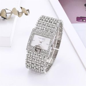 Wristwatches Simple Square Steel Belt Gold Watch Ladies Fashion Casual Alloy Bracelet Diamond Scale Dial 257O