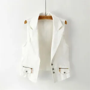 Kamizelki damskie kamizelka jeansowa 2024 Ladies White Jean Jacket Fashion Waistcoat Summer Płaszcz Przestrzenie V409