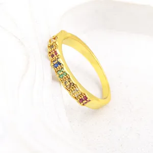 Pierścienie klastra Aibef moda tęczowa kolorowa sześcienna cyrkon dla kobiet luksusowy złoty kolor miedziany pierścień biżuteria prezent Anillo