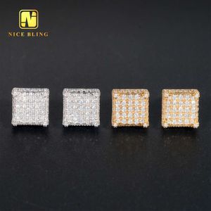 Full Iced Out Lab Diamonds Ear Studs 10K Solid Gold Jewelry Square Shape Shining Moissanite Earrings For Men Women