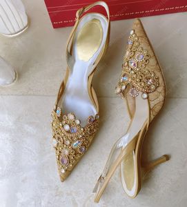 Designer klackar Rene Caovilla Slingbacks Designer Shoes Rhinestone Luxury Heels Shoes Woman Designer Party Wedding Shoe Dress Shoes Top Quality Size 35-43