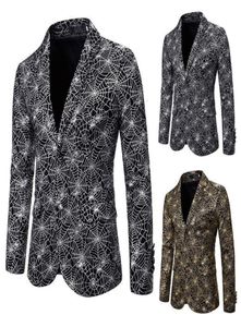 Suits Blazers Men039s Slim Fashion Spider Spider Web Gilt Print Press Show Show Coat x1373448402