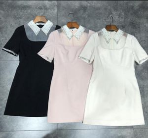 High End 2020 Blackpinkapricot Peter Pan Collar الأكمام قصيرة Women039s مصمم بلورات الفساتين Milan Bontway 8041326967