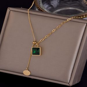 Fashion Charm Numeral Green Black Zircon Necklaces For Woman Men Temperament stainless steel Pendant Necklace Jewelry Gift Chain 179S