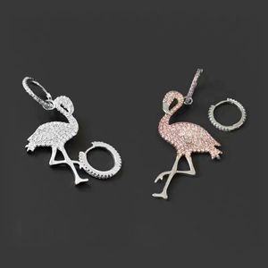 Stud DINI S925 Sterling Silver Pink Diamond Flamingo Asymmetric Earrings Ladies Fashion Classic Personality Trend Jewelry 291r