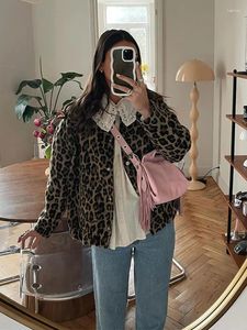 Kvinnors jackor vintage kvinnor leopard tryckt singel breasted coat chic lady långärmhet 2024 vår kvinnlig high street pendling jacka