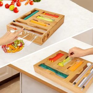 Bambu cling Film Cutting Box Foil Plastic Packaging Organizer Kitchen Accessories With Cutter och Four Company Storage Boxes 240506