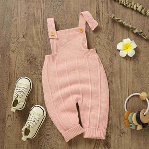 Overalls Rompers Baby boys and girls knitted full set jumpsuit autumn and winter sleeveless solid color hanging pants button up baby jumpsuit WX5.26