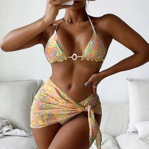 Kvinnors badkläder Tre del Bikini Set Sexiga baddräkter Ödmjuka baddräkter för damer Simmeshorts Push Up Plus Size Swimsuit