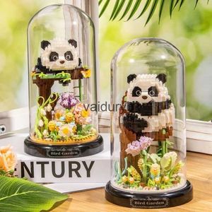 Blocks Flower bouquet dust cover panda set building blocks bonsai series cute animal education toy models childrens Christmas gifts H240527