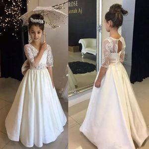 Винтажное кружевное платье с длинным цветочным платьем с бисером длина полуночика с половиной рукава первое причастие для свадебных платьев 208L