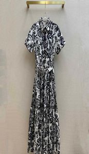 Kvinnor Fashion Street Style Long Dress Cotton Slå ner krage blommig tryck midja justerbar bälteslängd klänningar elegant sume9662261